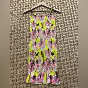 Delfi Collective Mini Dress - Women’s Small Yellow Pink - Neon Smocked Floral